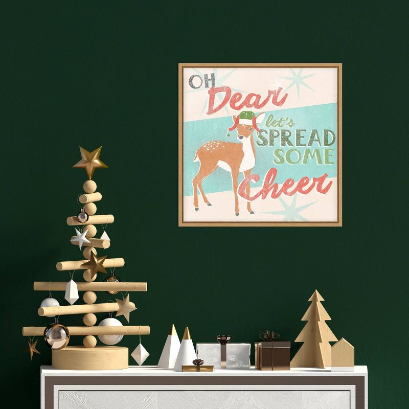16" x 16" Reindeer Christmas Cheer by June Erica Vess Framed Canvas Wall Art - Amanti Art