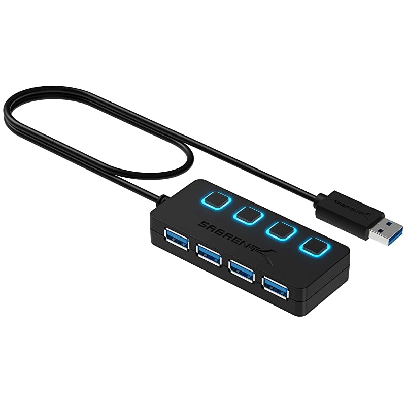 4Port USB 30 Hub with Individual LED Power Switches | 2 Ft Cable | Slim Portable | for Mac PC HBUM43