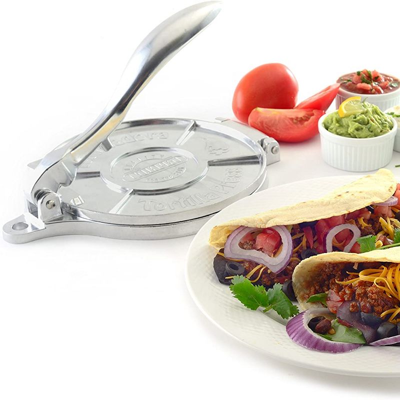 Norpro 8 Inch Round Cast Aluminum Kitchen Cooking Mexican Cuisine Flour Corn Tortilla Masa Dough Press Flattener, Silver
