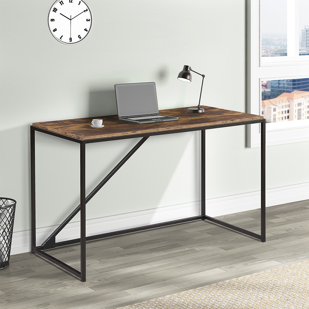 46" Home Office Computer Desk Small Desk Home Office Study Desk Modern Simple Laptop Table Gaming Desk Metal Frame Easy Assembly Industrial Style Brown