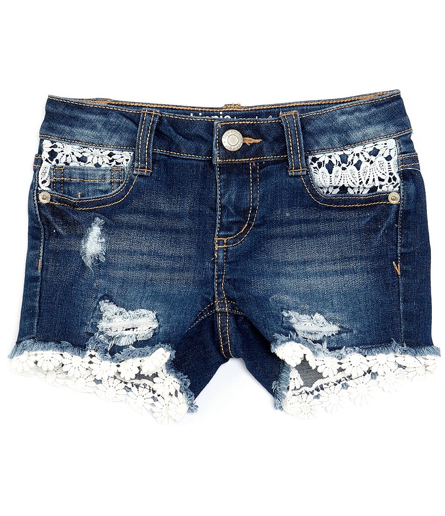 Hippie Girl Little Girls 4-6X Crocheted-Hem Destructed Denim Shorts