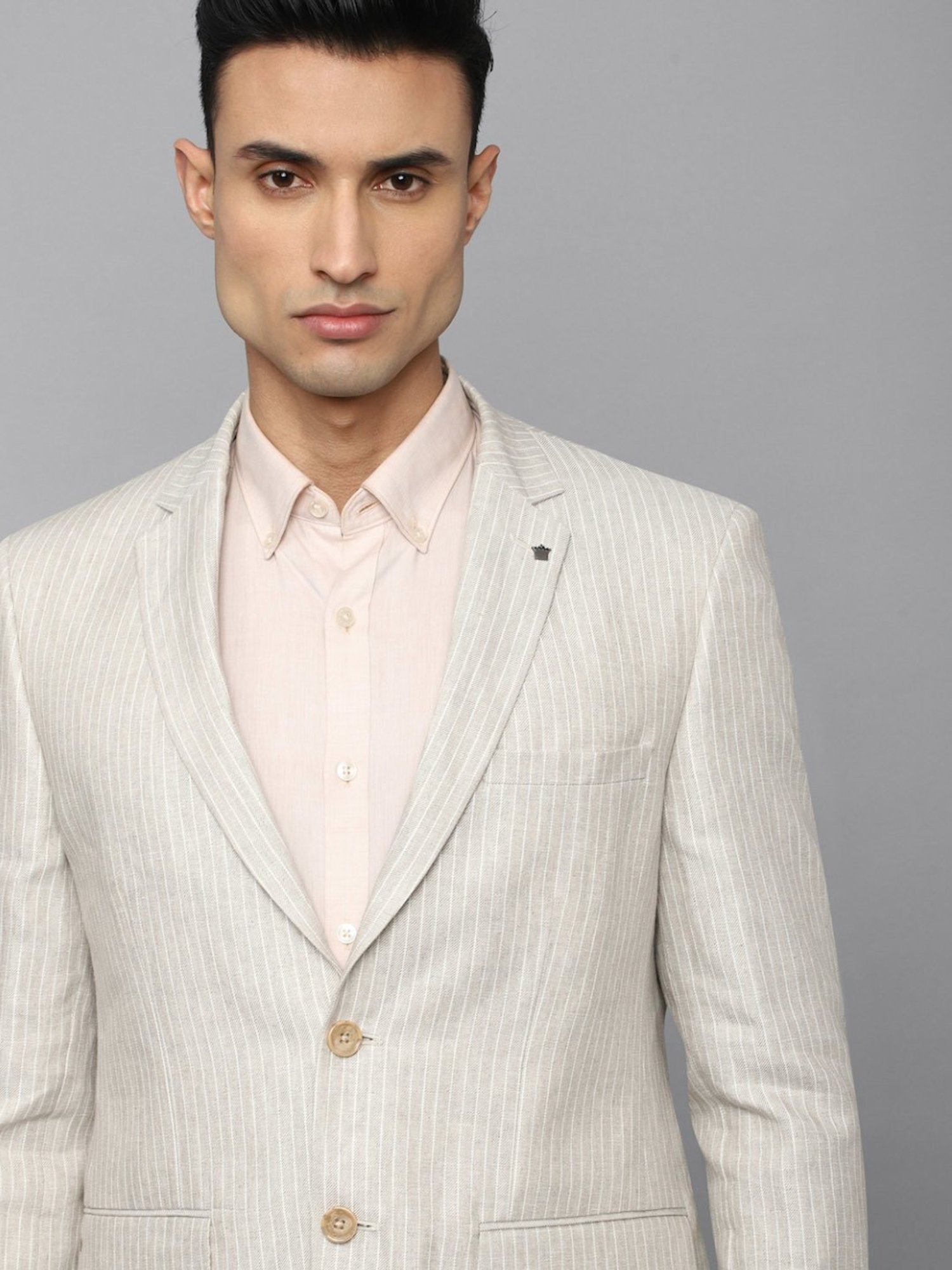 Louis Philippe Beige Linen Slim Fit Self Pattern Blazer