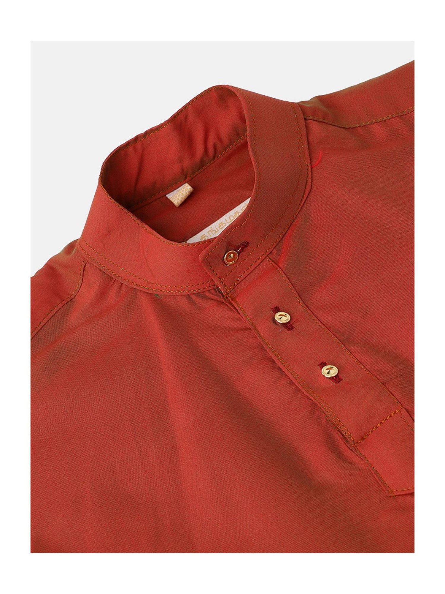 THANGAMAGAN Kids Rust Solid Full Sleeves Kurta