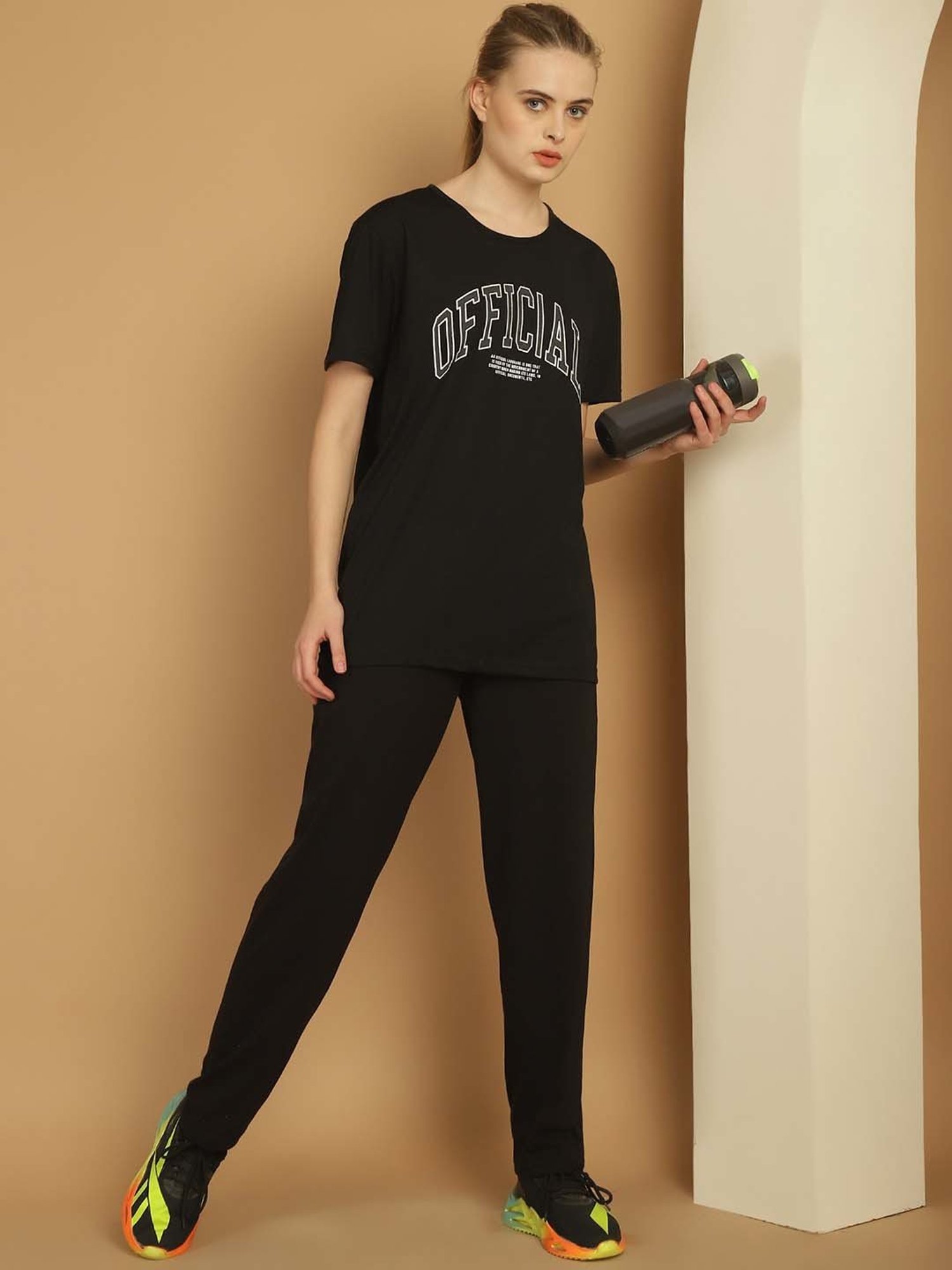 Vimal Jonney Black Cotton Printed Sports T-Shirt Track Pant Set