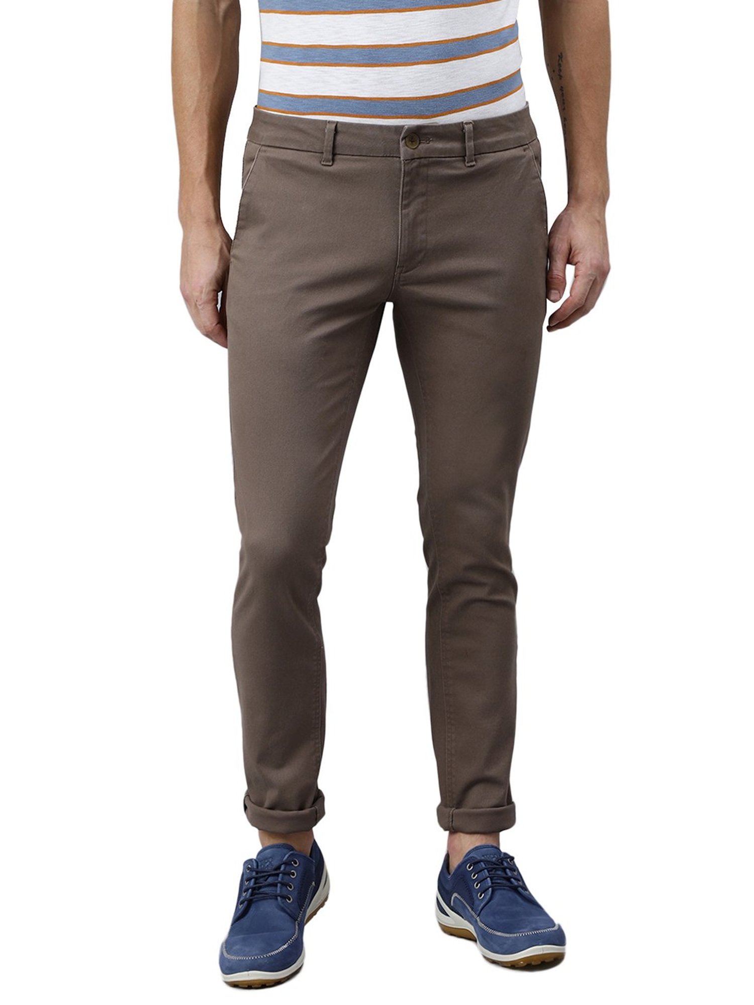 Woods Brown Regular Fit Flat Front Trousers