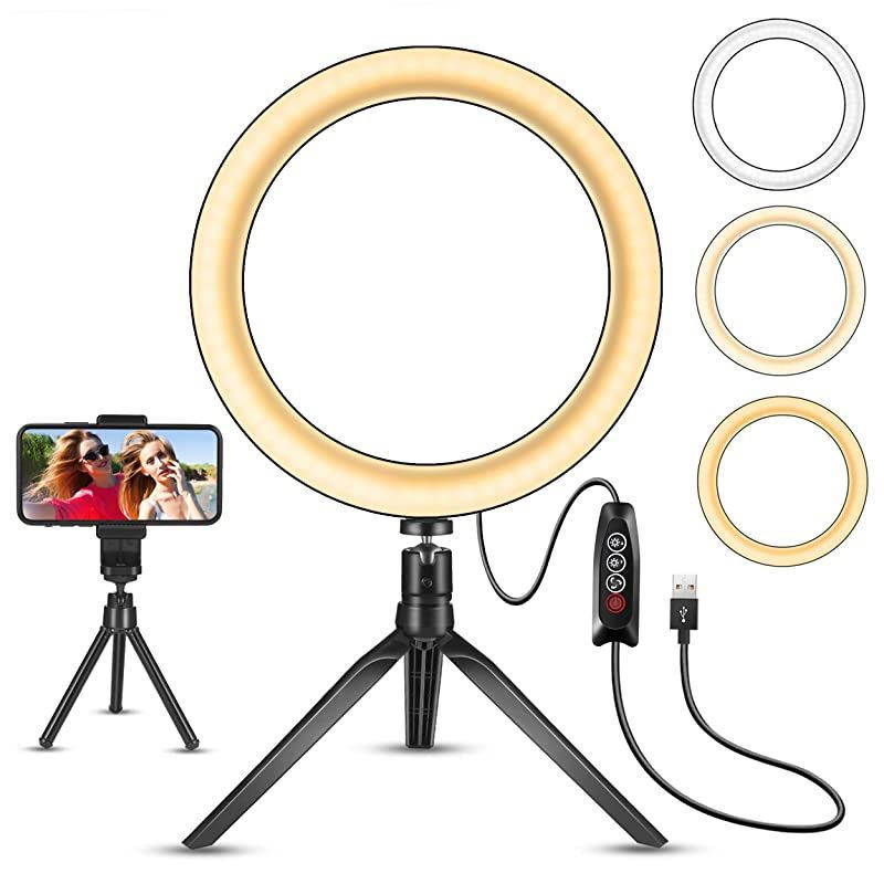 Ring Light 10 with Stand Tripod for Makeup Live Streaming amp YouTube Video Table Camera Light with Cell Phone Holder Mini Dimmable Lamp with 3 Light Modes amp 11 Brightness Level 10 inch