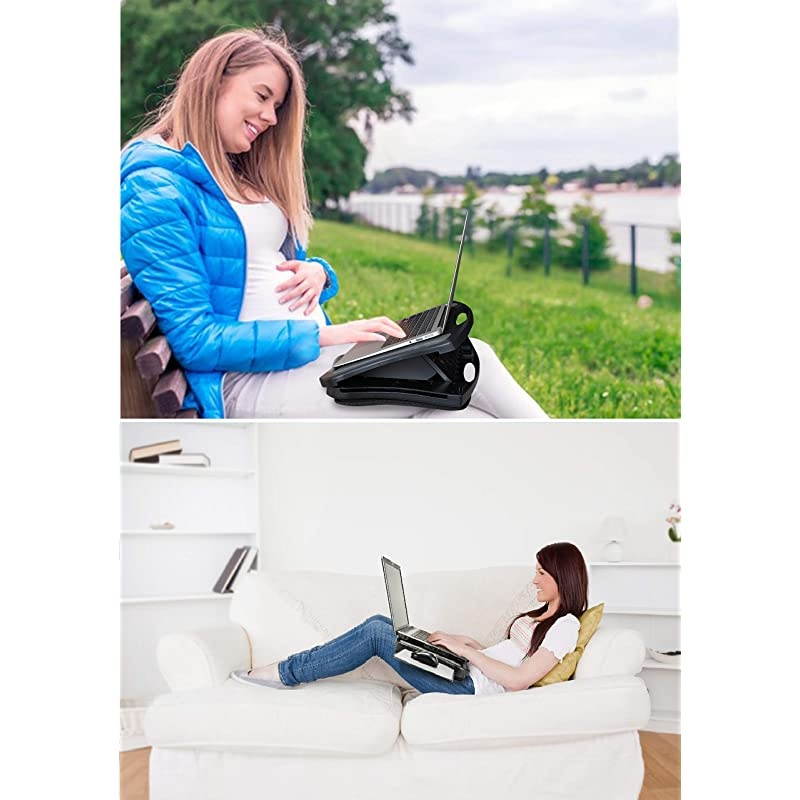 Laptop Lap Pad Laptop Stand with Attached Mouse Pad, Cushion and USB Cooling Fan, Non-Slip Heat Shield Tablet Computer Stand for Sturdy Work Station for Home, Office, Bed Sofa, Couch and Car