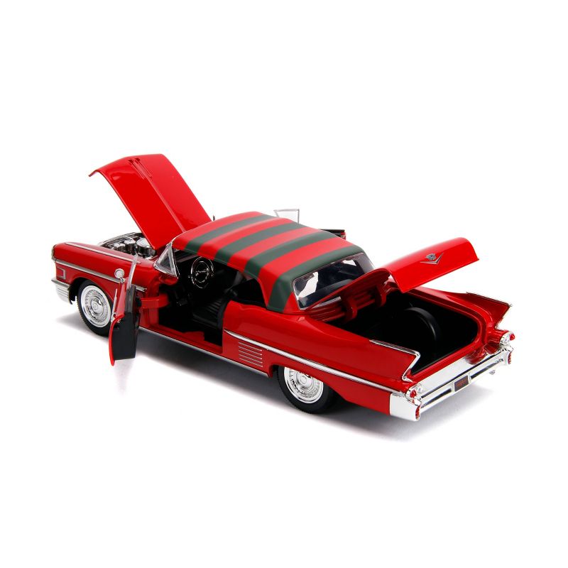 Jada Toys Hollywood Rides Nightmare On Elm Street 1958 Cadillac Series 62 Die-Cast Vehicle with Freddy Krueger Die-Cast Figure 1:24 Scale Red