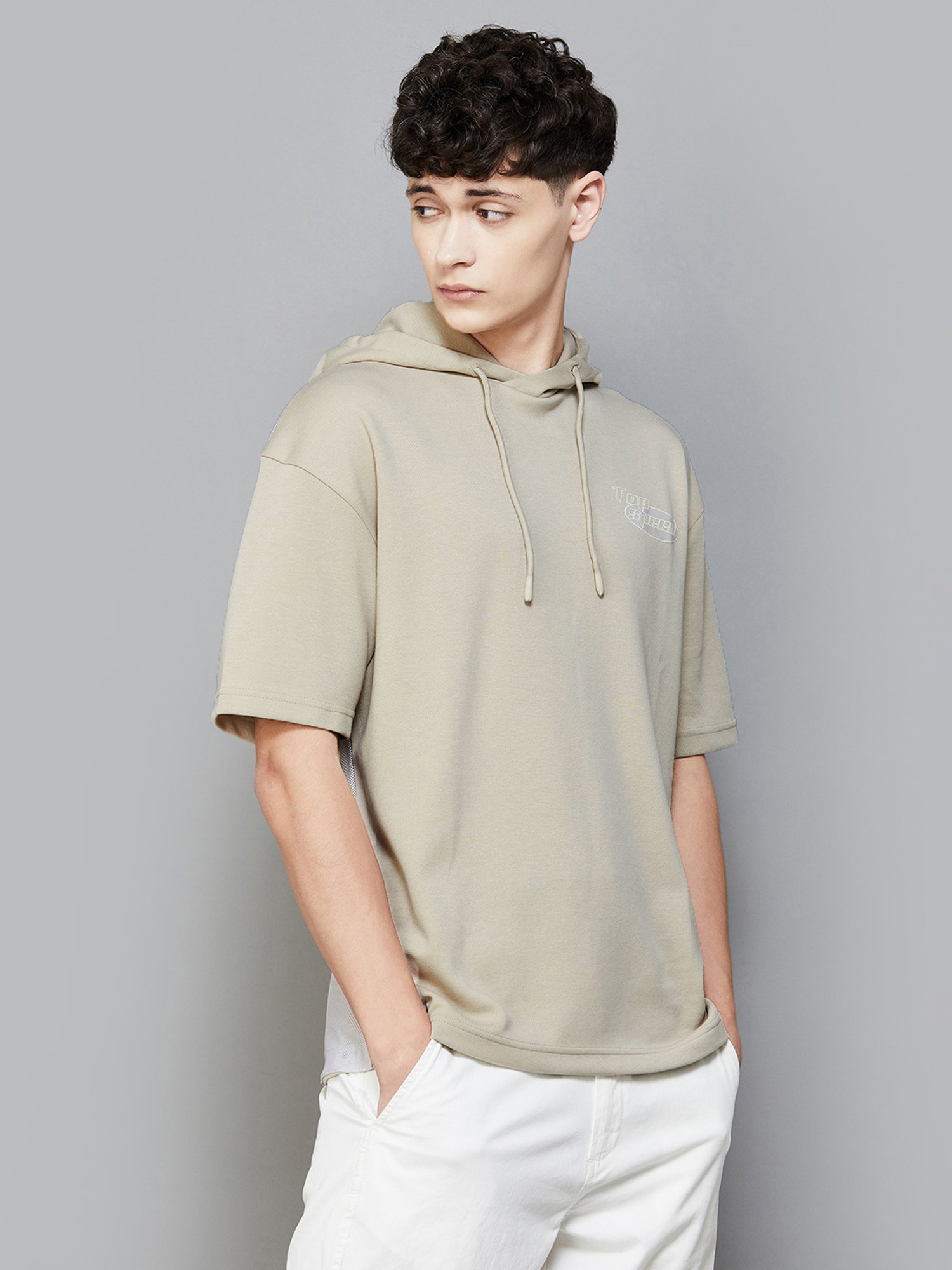 BOSSINI Beige Regular Fit Printed Hooded T-Shirt