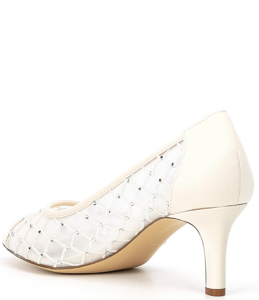 Alex Marie Bessika Rhinestone Detail Peep-Toe Mesh Pumps