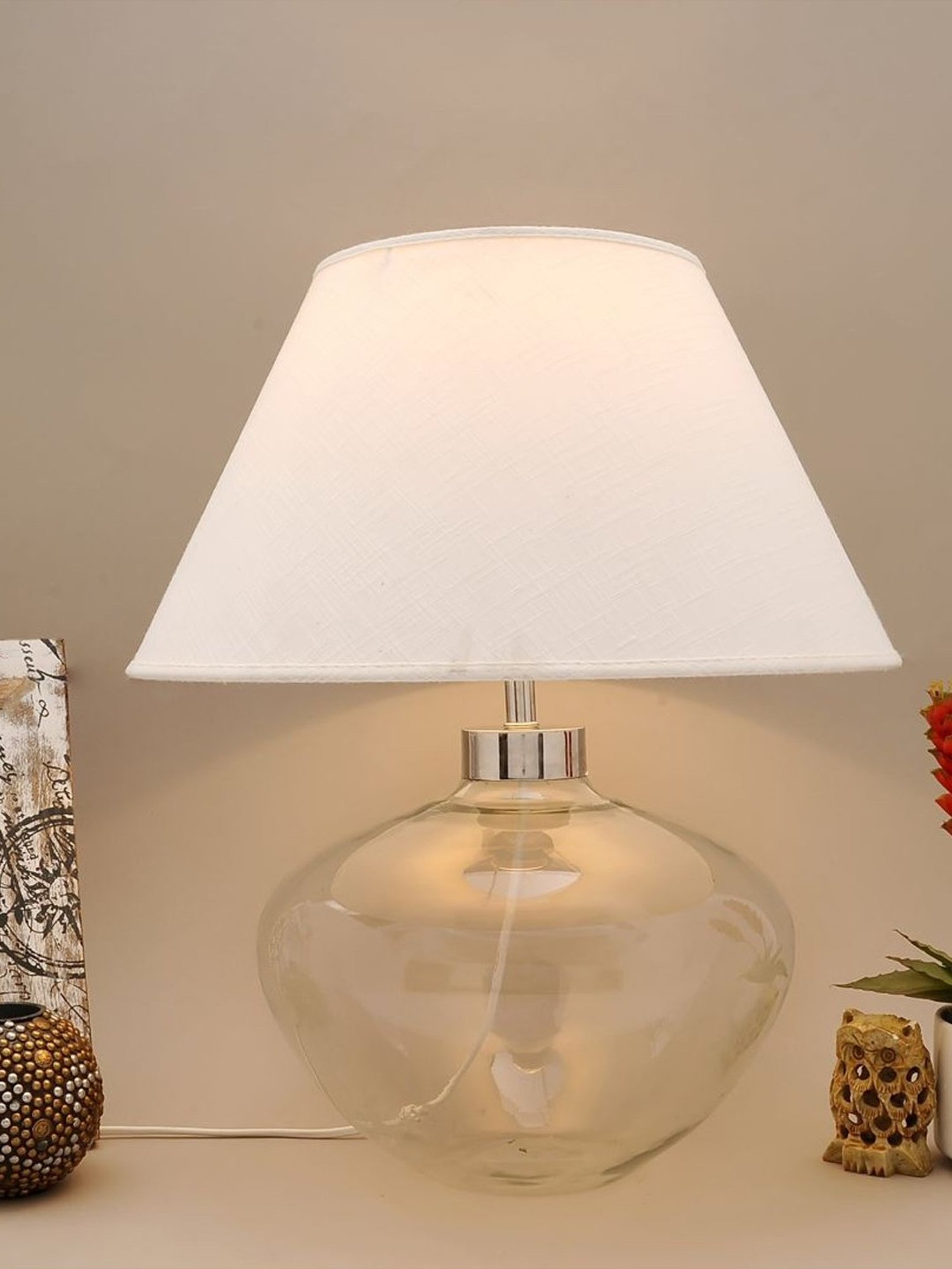 Kapoor Lamp Shades Transparent & White Glass Ayrica Clear Table Lamp