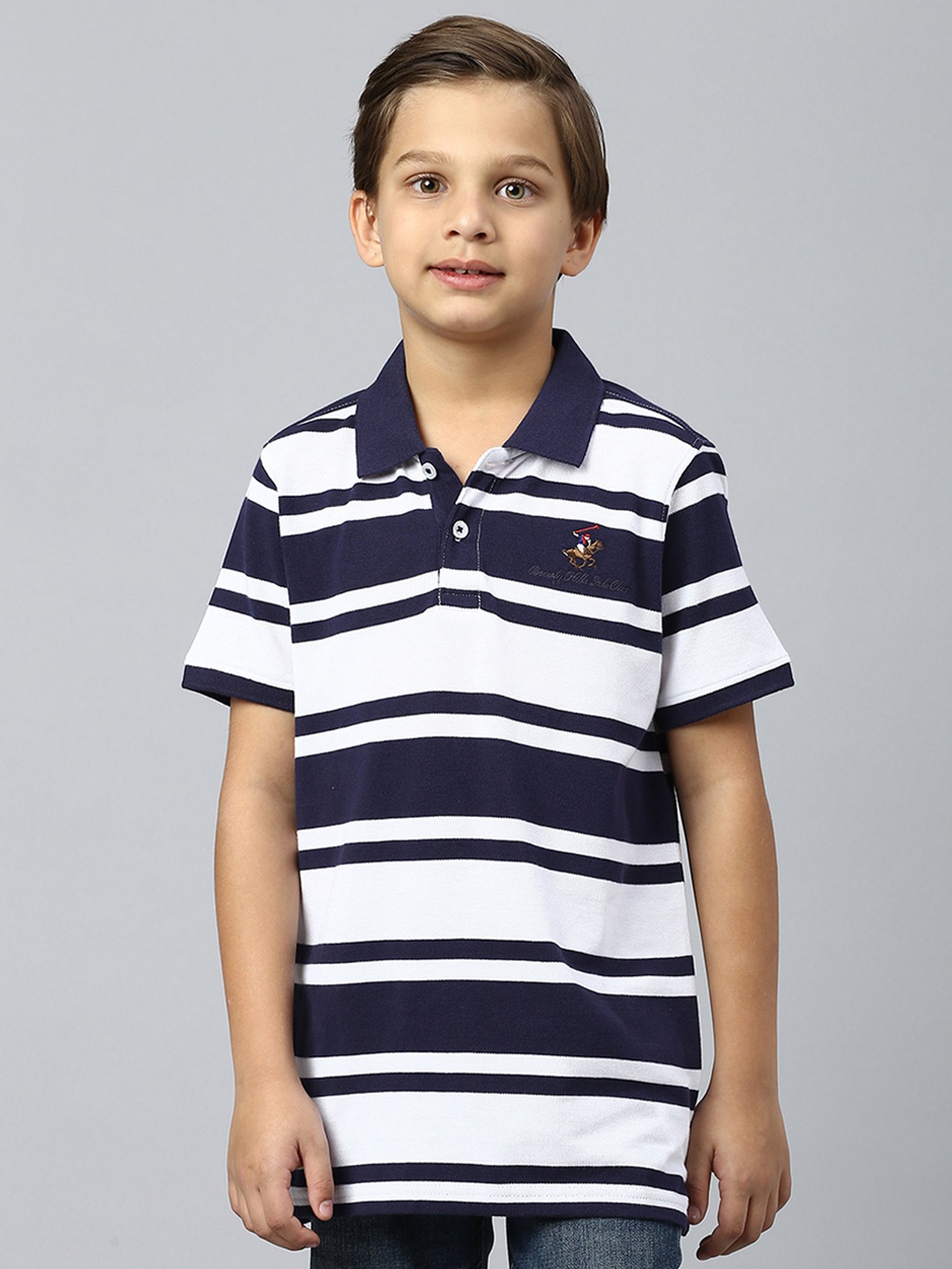 Beverly Hills Polo Club Kids Navy & White Striped Polo T-Shirt