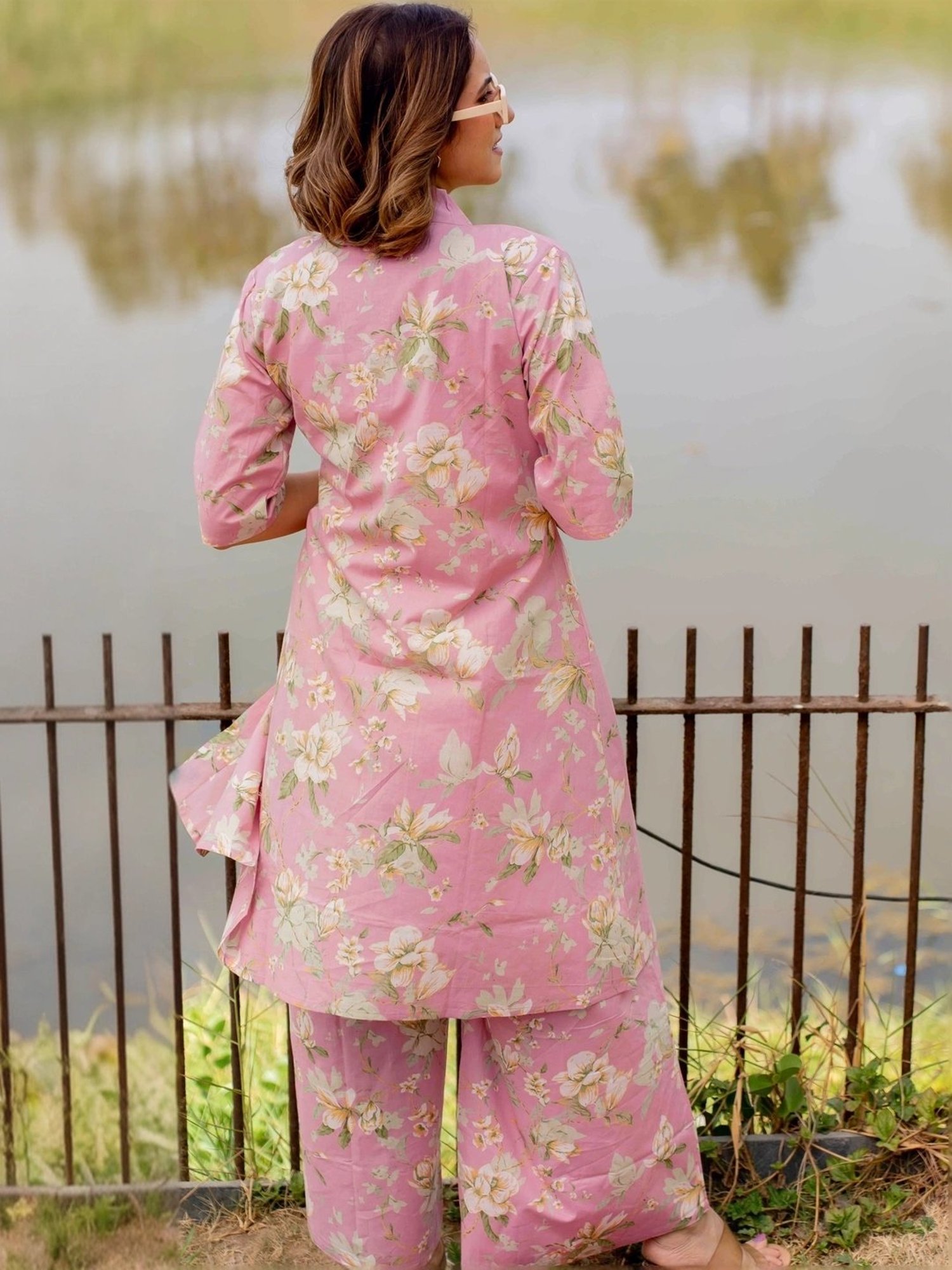 MIRCHI FASHION Pink Cotton Printed Top Palazzo Set With Shrug