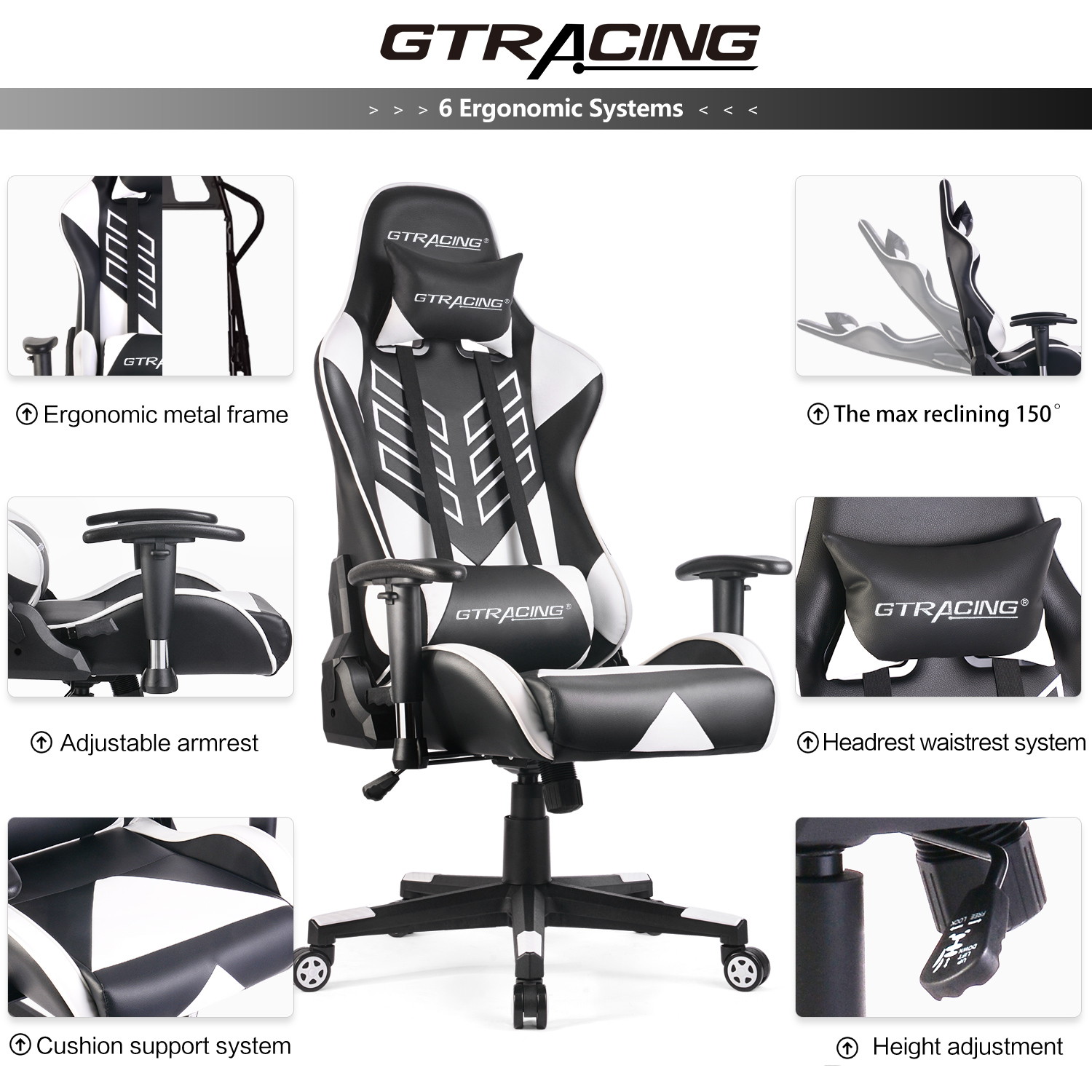 GTRACING Executive High-Back Gaming Chair Computer Office Chair PU Leather Swivel Chair Racing Chair