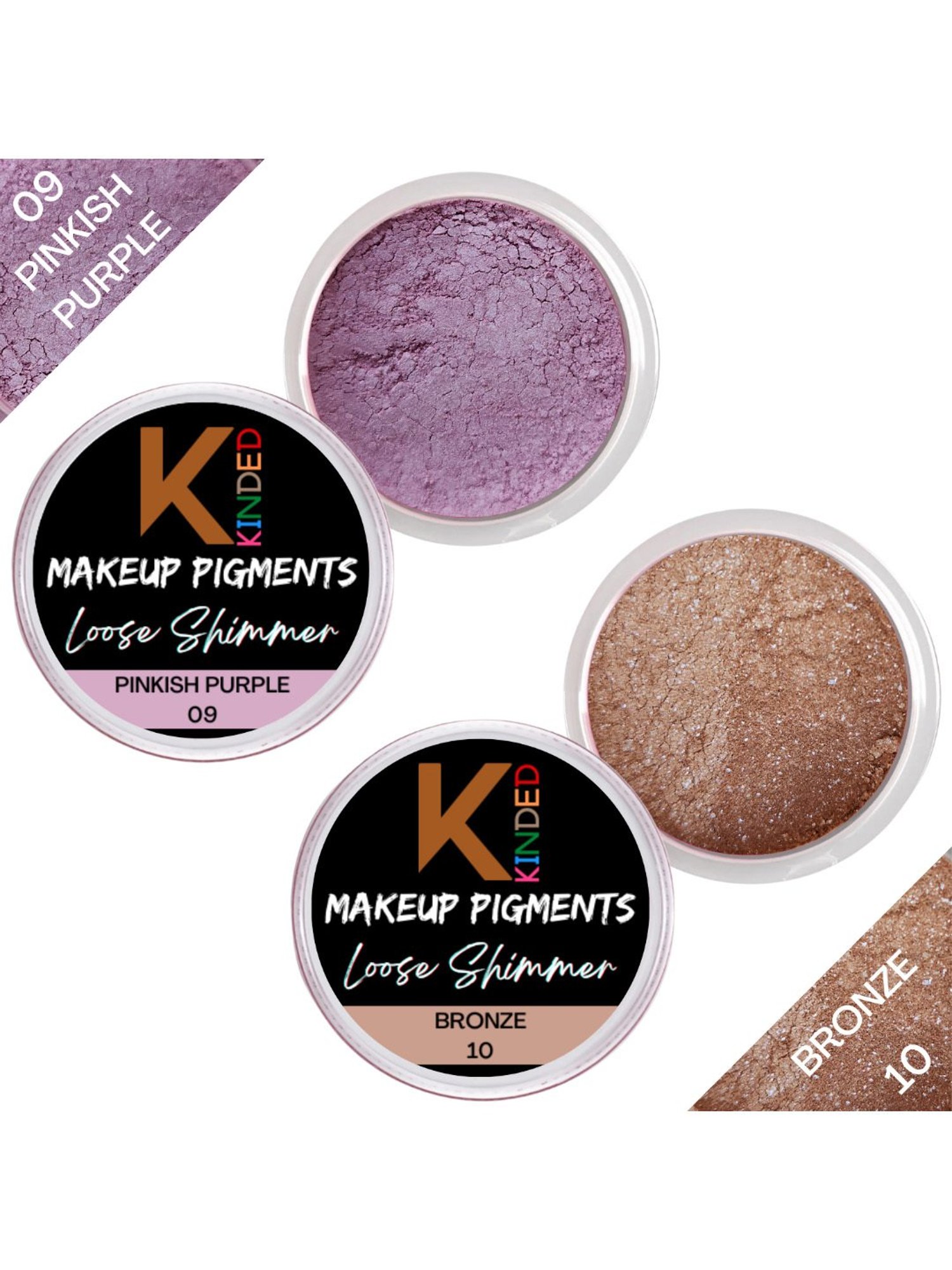 KINDED Makeup Pigments Loose Shimmer Powder Eyeshadow 09 Pinkish Purple & 10 Bronze Combo