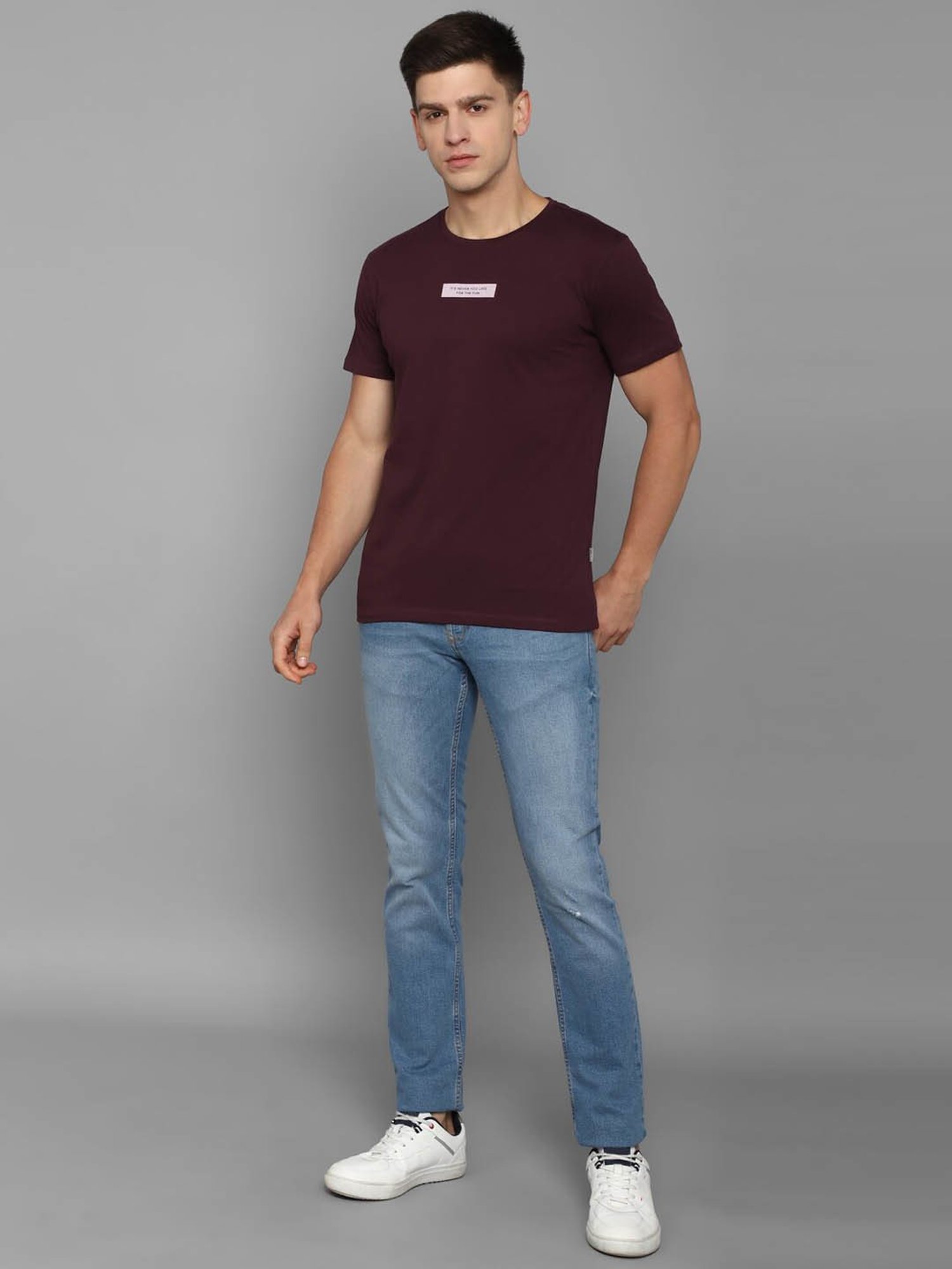 Louis Philippe Jeans Brown Cotton Slim Fit T-Shirt