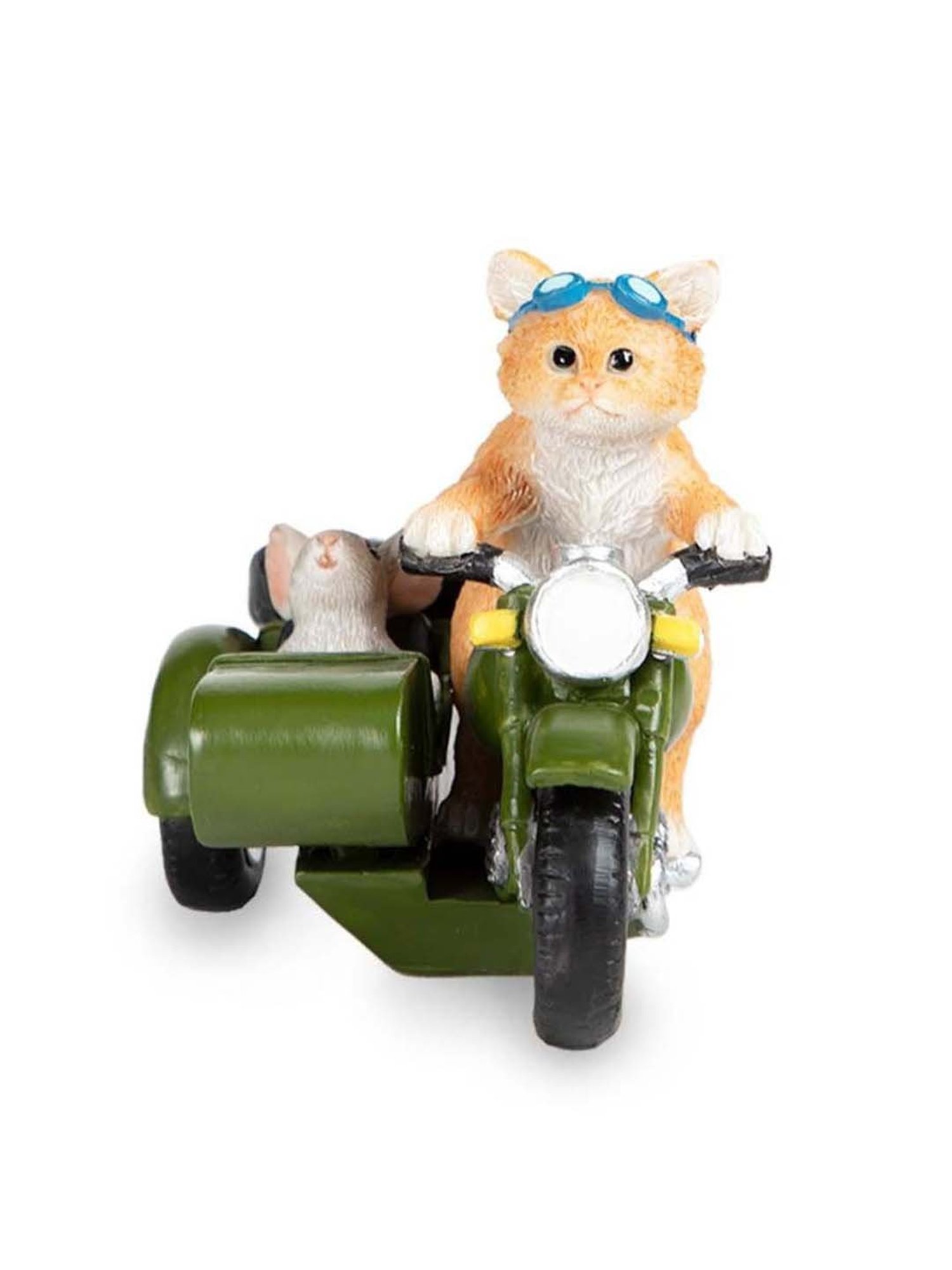 Home4U Brown & Green Polyresin Mini Cat & Rat Showpiece - Set of 1