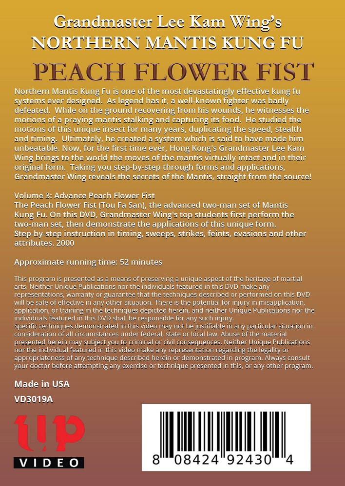 Chinese Northern Mantis Kung Fu #3 Peach Flower DVD Grandmaster Lee Kam Wing