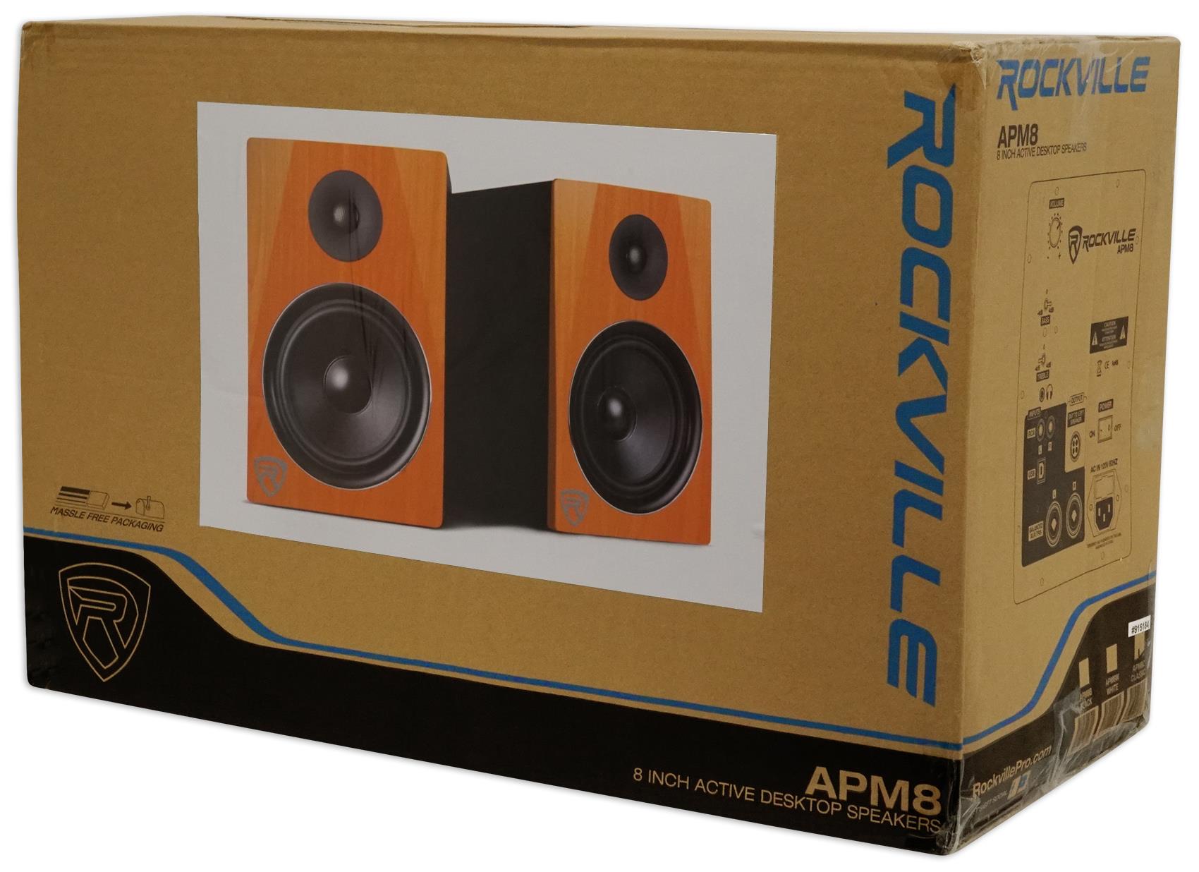 Pair Rockville APM8C 8" 2-Way 500 Watt Powered USB Studio Monitor Speakers+Pads
