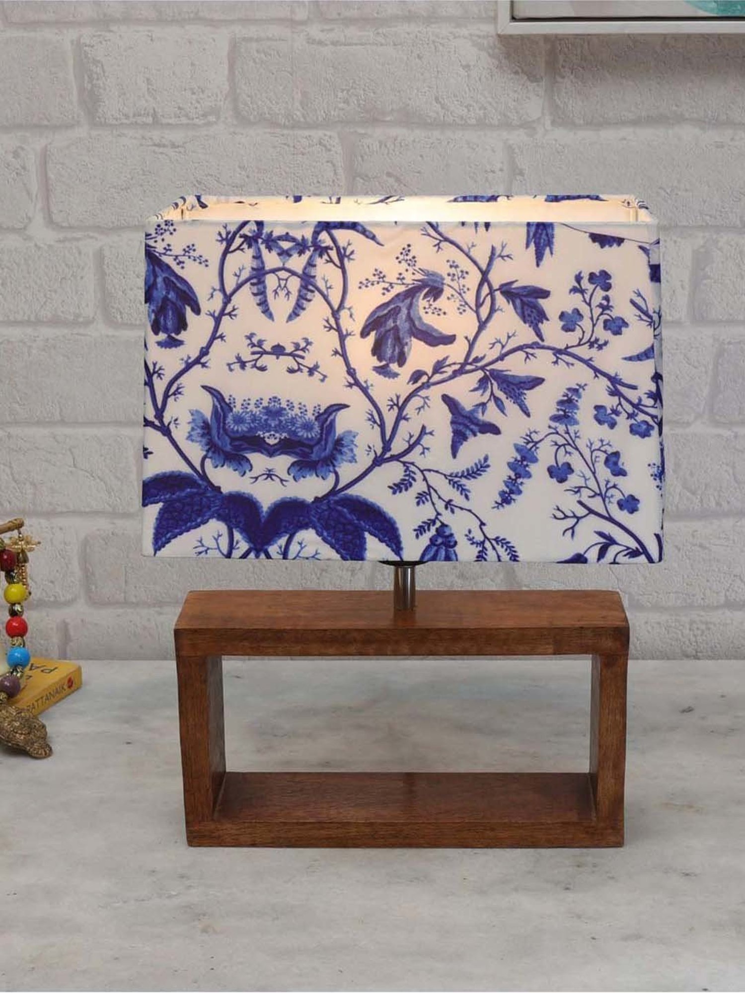 Homesake Blue & Brown Wood Bedside Desk Nightstand Table Lamp