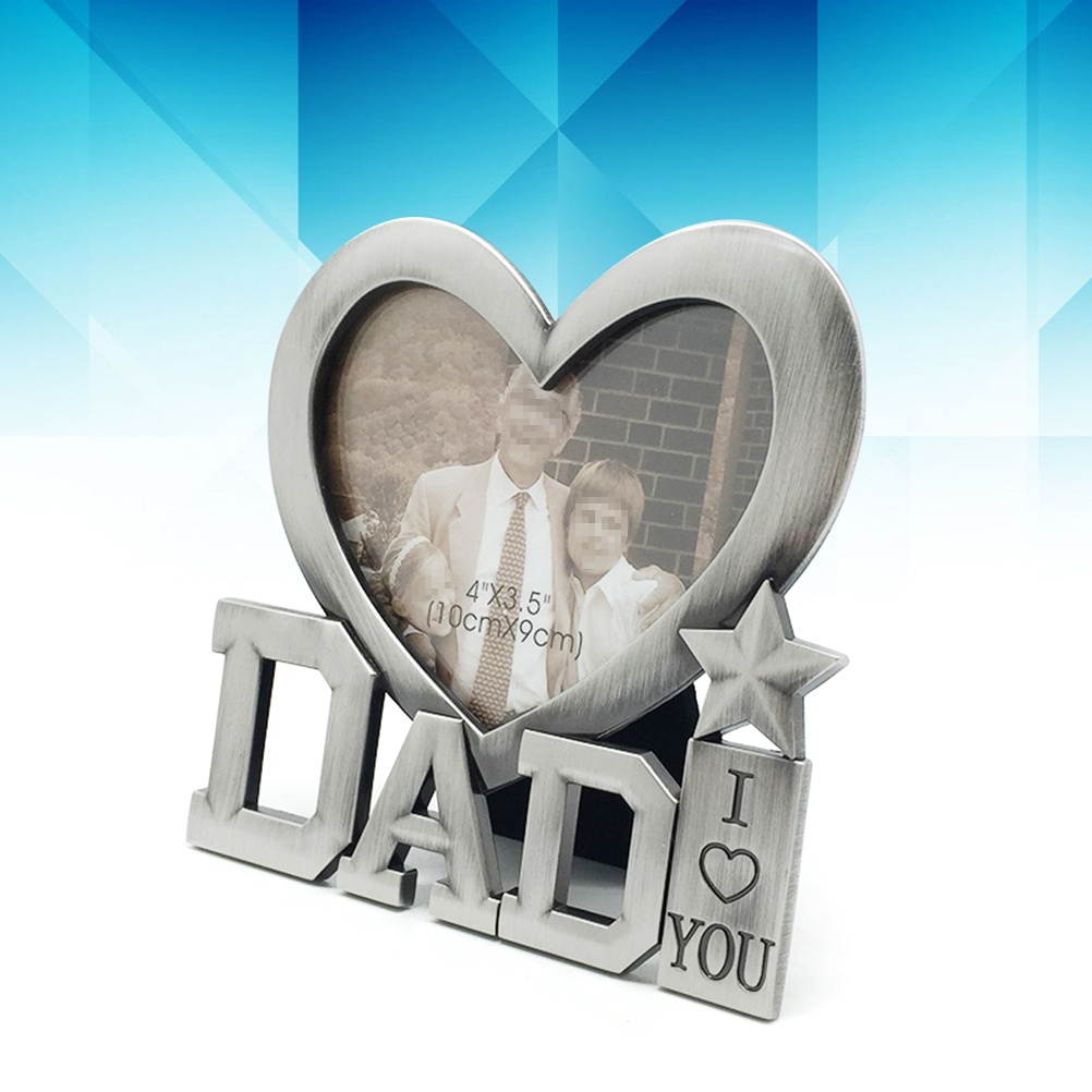Heart Shaped I Love Dad Metal Picture Photo Frame for Father's Day Gift (Inner Frame Size 4*3.5cm)