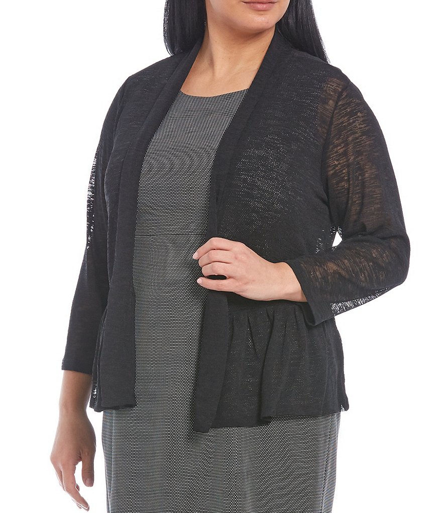Kasper Plus Size Onion Skin 3/4 Sleeve Peplum Cardigan