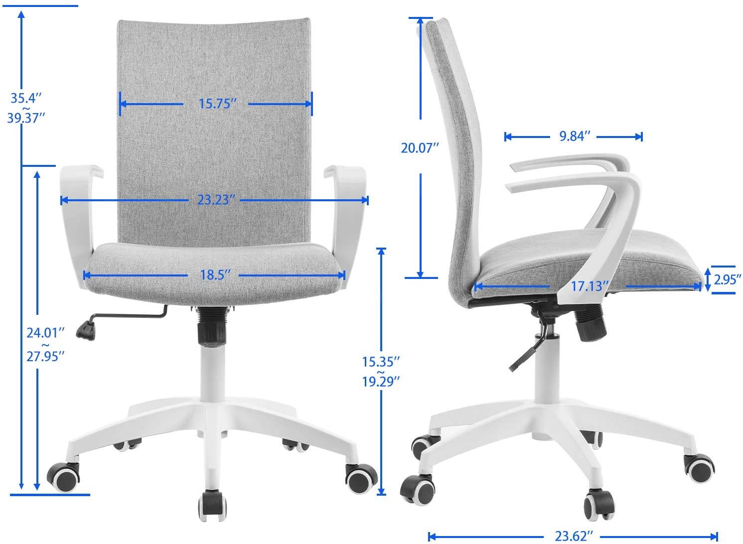 Office Chair Ergonomic Mid Back Swivel Chair Height Adjustable Desk Chair White Office Chair Computer Chair with Armrest Mid Size (Grey and White)