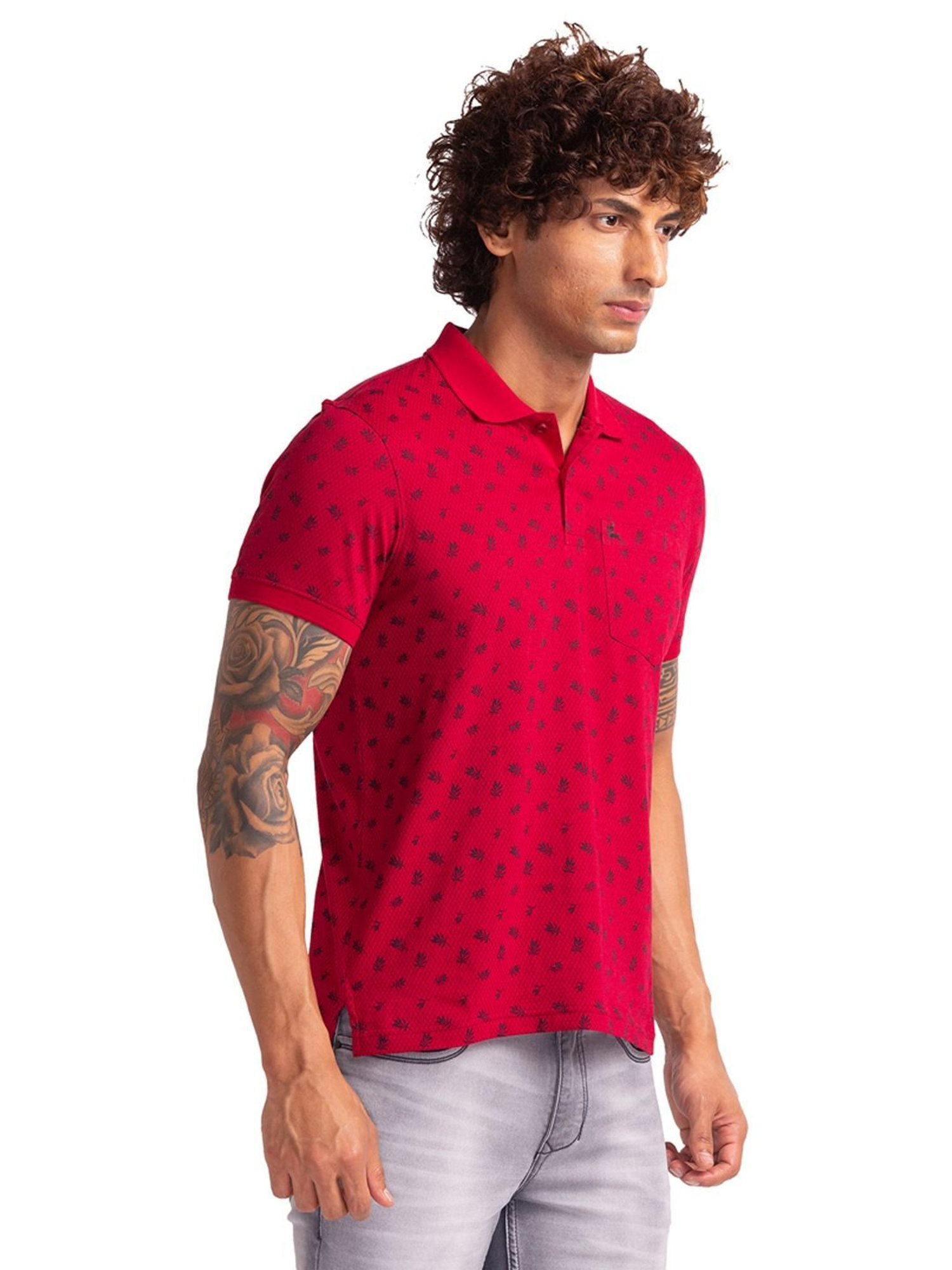 Parx Maroon Cotton Regular Fit Printed Polo T-Shirt