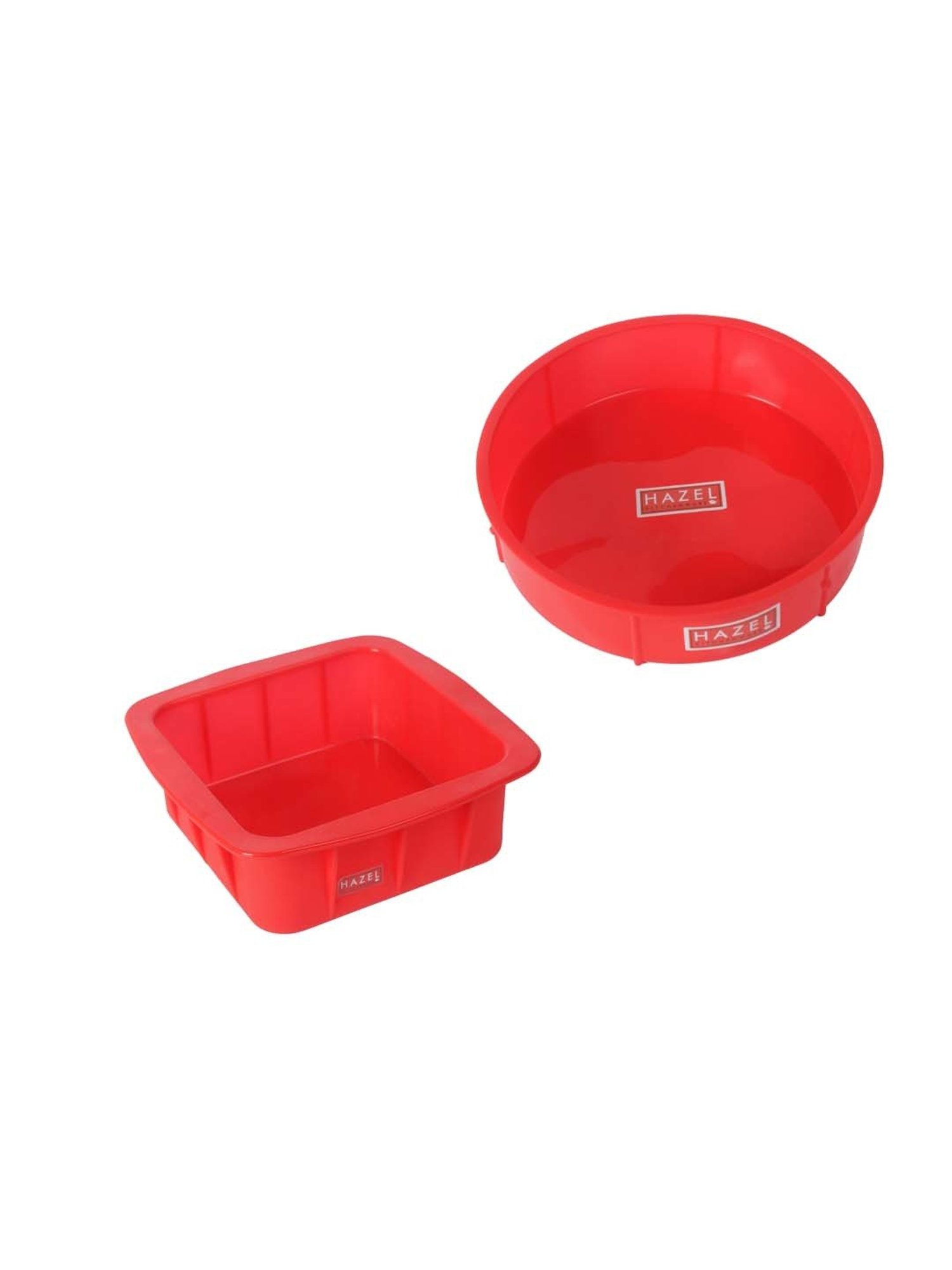 HAZEL Red Silicone Square And Round Shape Cake Mould (1.05 L) - Set of 2