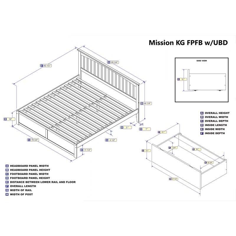 Mission King Flat Panel Foot Board w/ 2 Urban Bed Drawers Antique Walnut - Atlantic Furniture