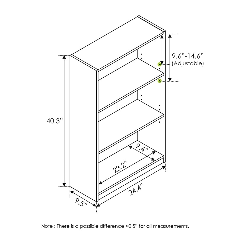 JAYA Simple Home 3-Tier Adjustable Shelf Bookcase, Espresso
