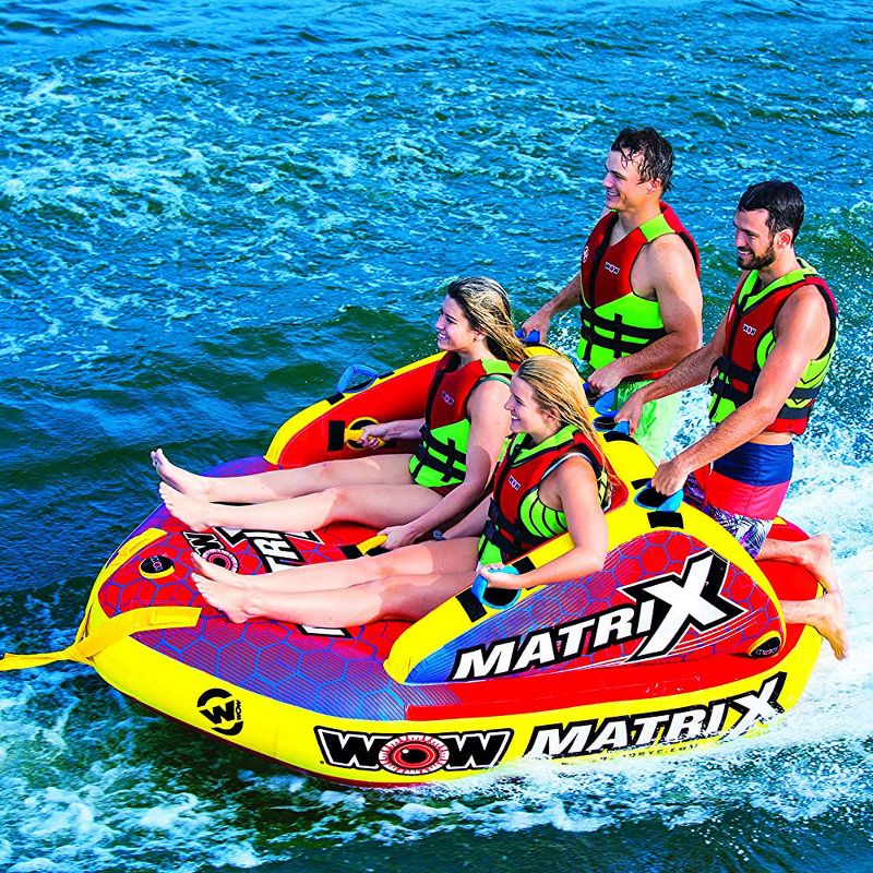 WOW Watersports 1-4 Person Matrix Towable Inflatable Water Boating Deck Tube with Multiple Riding Options
