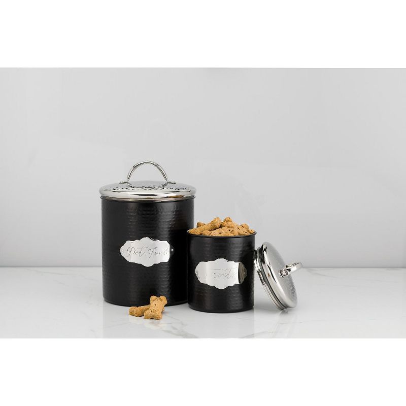 Amici Pet 40 & 118 oz 2 Size Set Cavalier Metal Treats Canisters Black/Silver