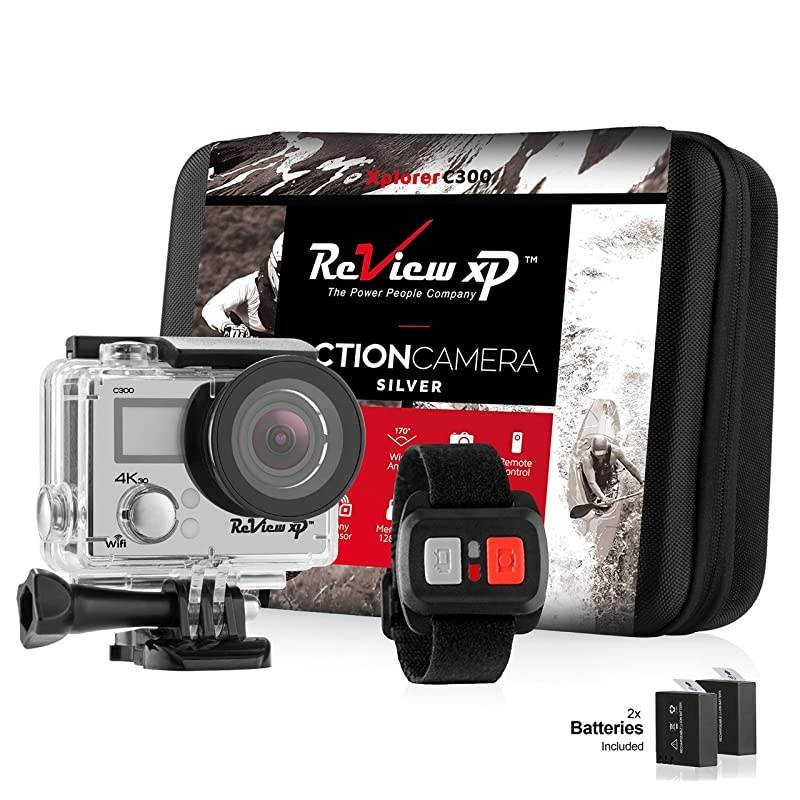 C500 4K Action Camera 14MP HD Wi-Fi Waterproof 30fps Sports Video Underwater Camcorder 170&deg; Angle Dual Screen 2 Batteries Accessories Kit Carrying Case Remote Control - Black