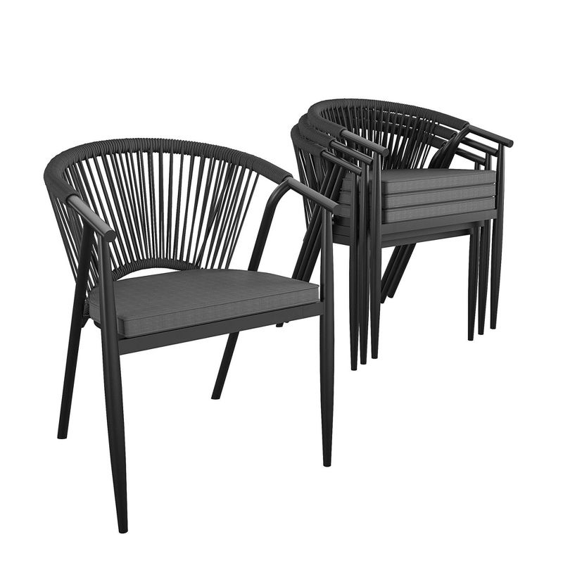Circi 4pk Stacking Dining Chair with Rope Weave Black and Charcoal - CosmoLiving by Cosmopolitan