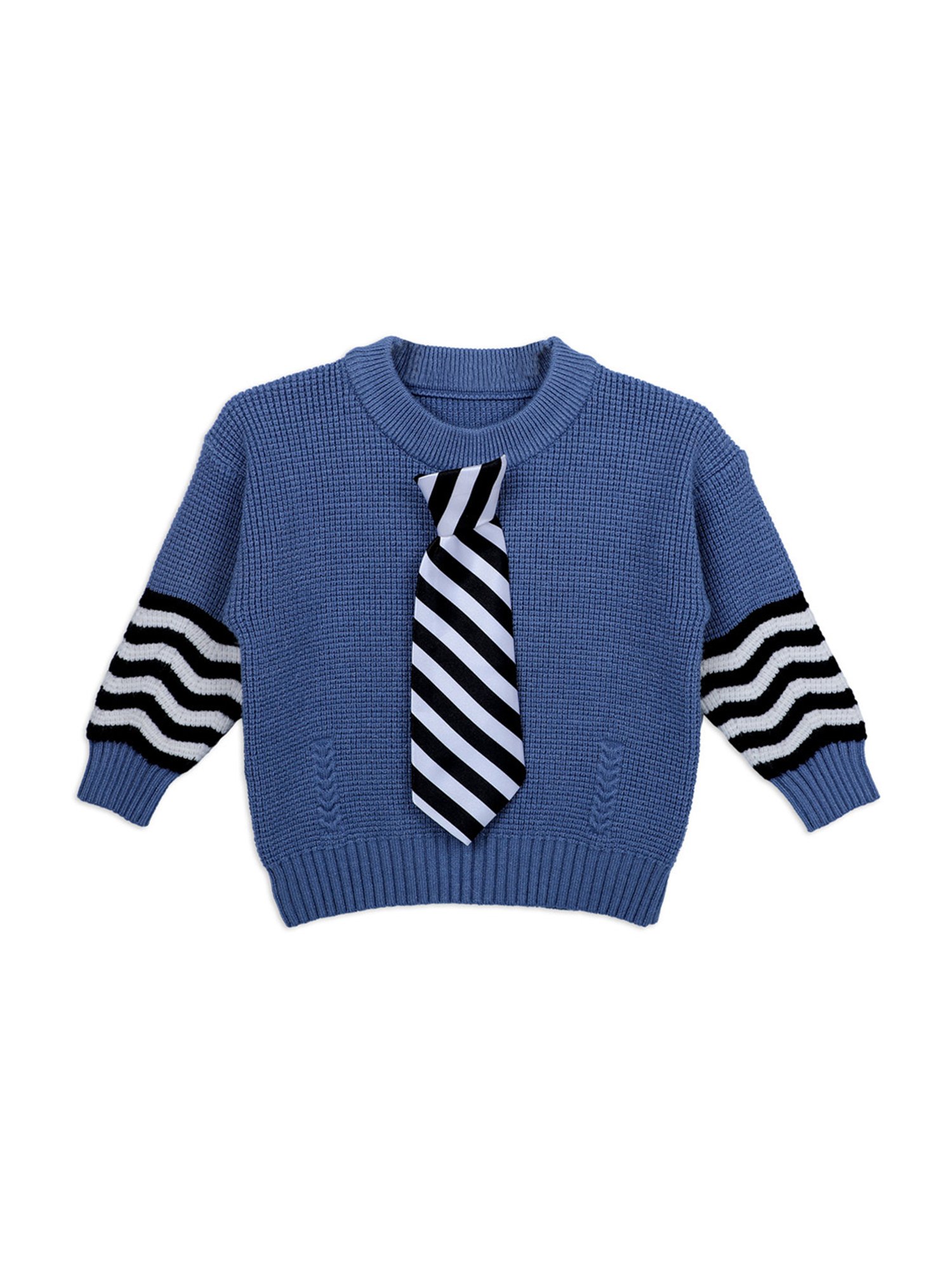 Baby Moo Kids Blue Cotton Textured Pattern Full Sleeves Sweater