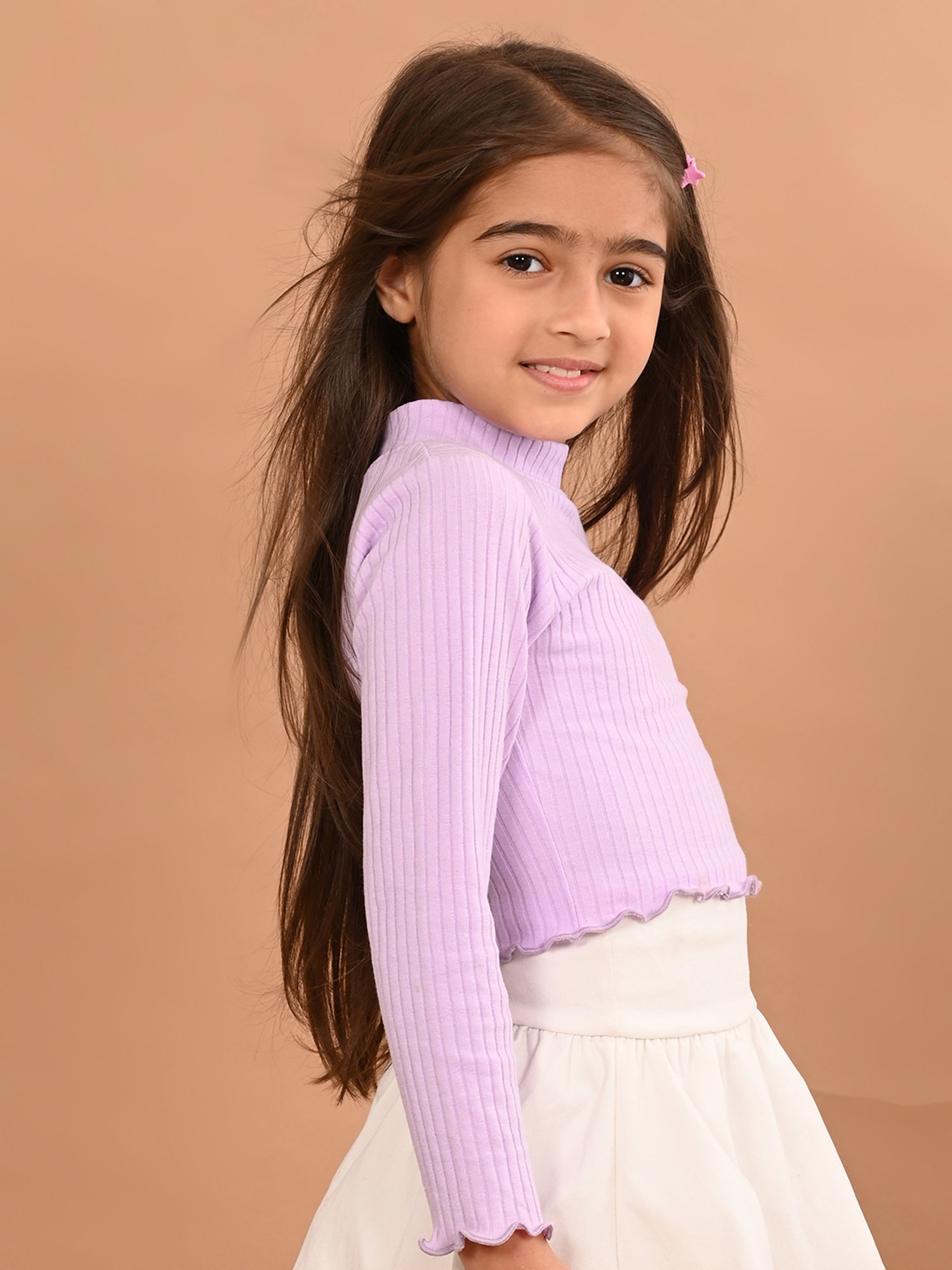 LilPicks Kids Lilac Solid Full Sleeves Crop Top