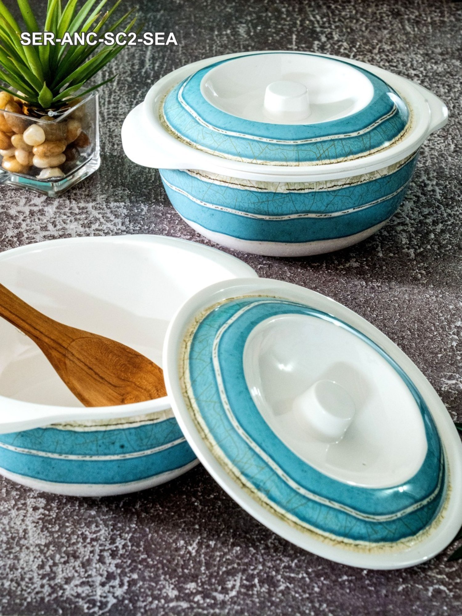 Servewell Blue Melamine Casserole with Lid - Set of 2