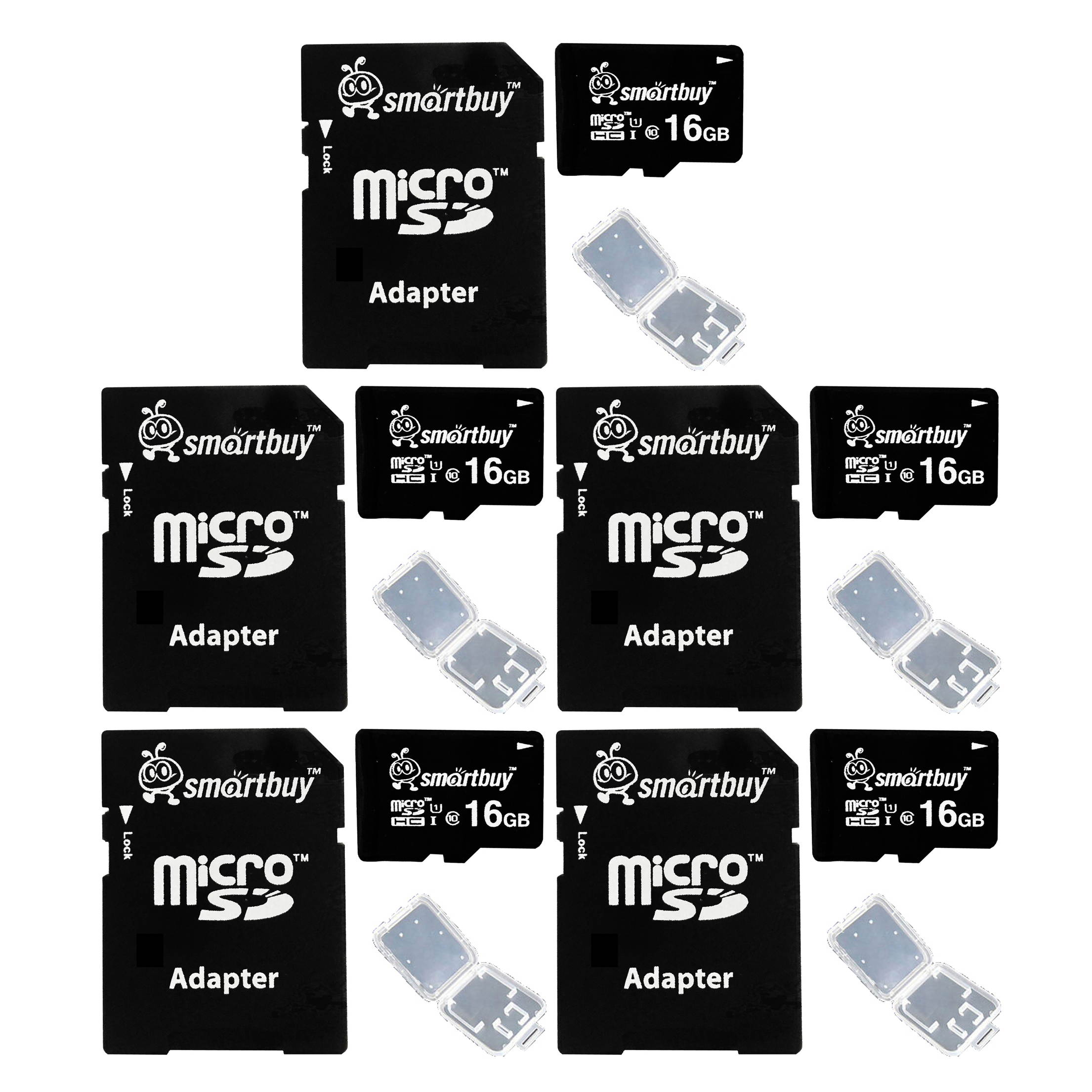 Smartbuy Micro SDHC Class 10 TF Flash Memory Card SD HC C10 Ultra U1 UHS-I HD For Camera Mobile Phone Tab GPS MP3 TV + Adapter + Mini Case (16GB - 2 Packs)