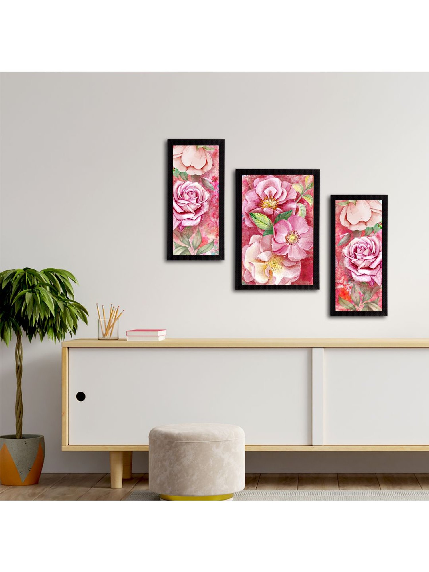 eCraftIndia Set of 3 Botanical and Floral Satin Matt Textured UV Art Painting