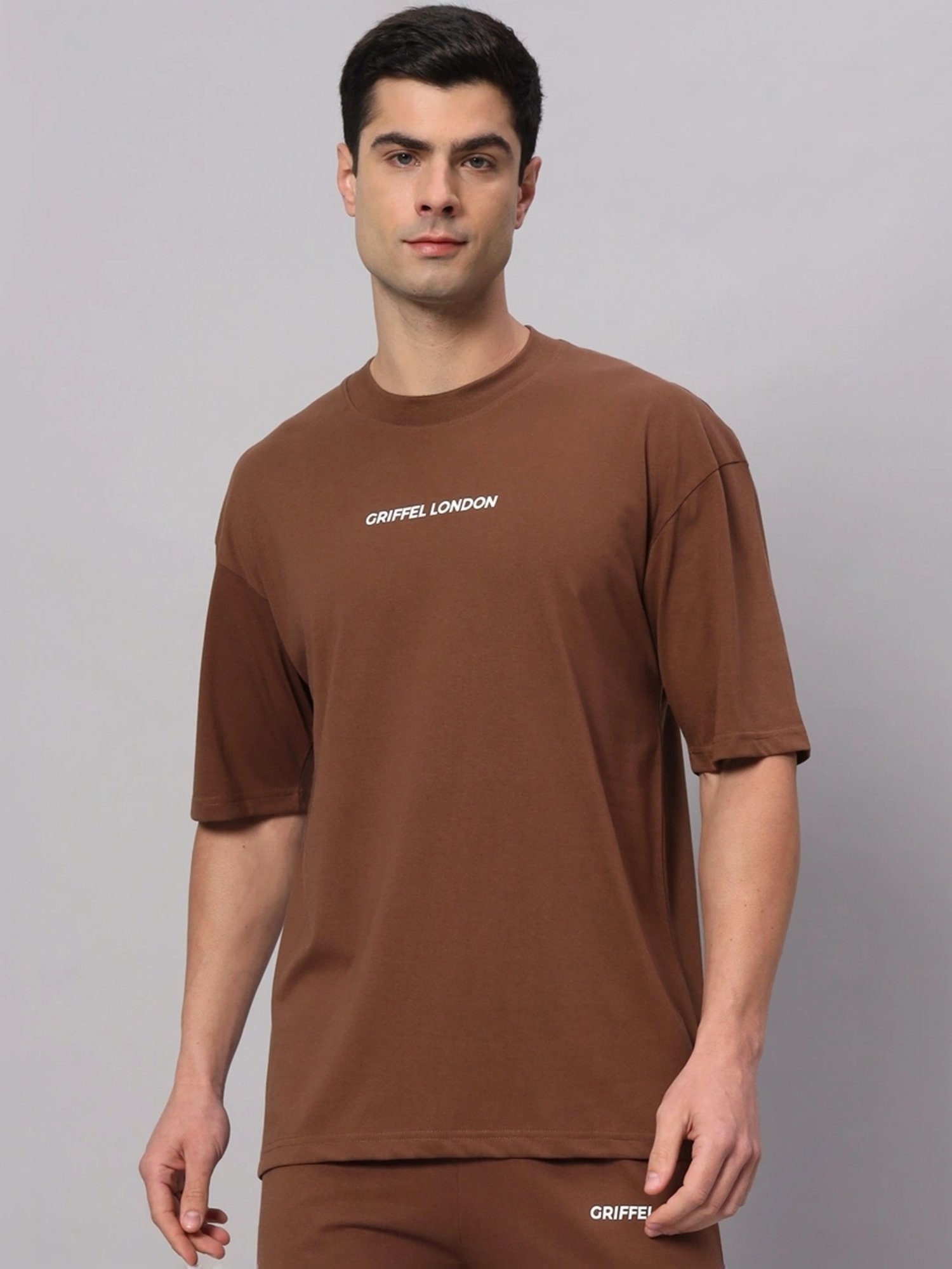 Griffel Bronze Cotton Loose Fit Printed T-Shirt