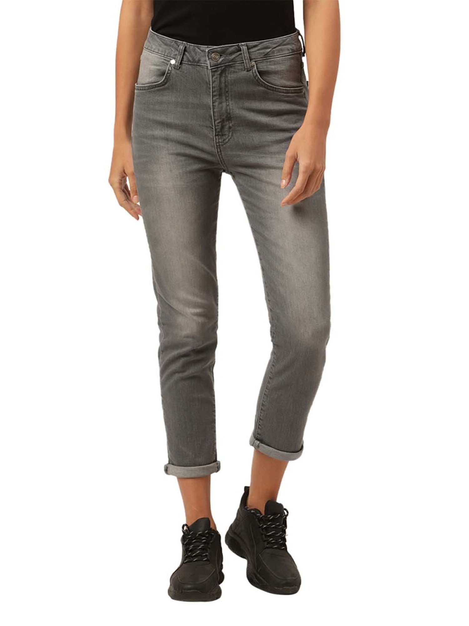 KENDALL + KYLIE Grey Cotton Mid Rise Jeans