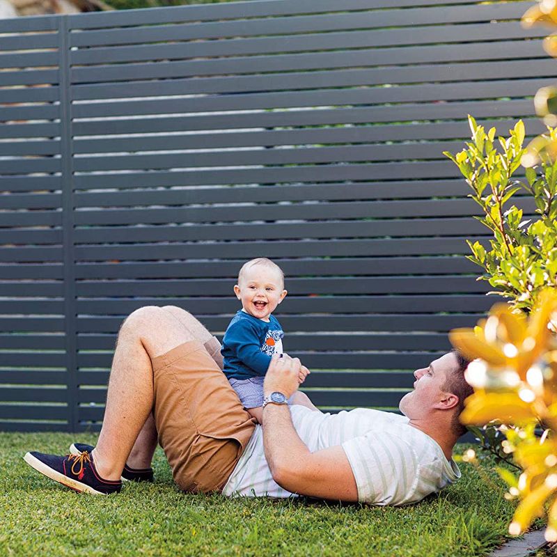 Plow & Hearth - Pewter Wrought Iron Fence - Outdoor Garden Edging with Decorative Design