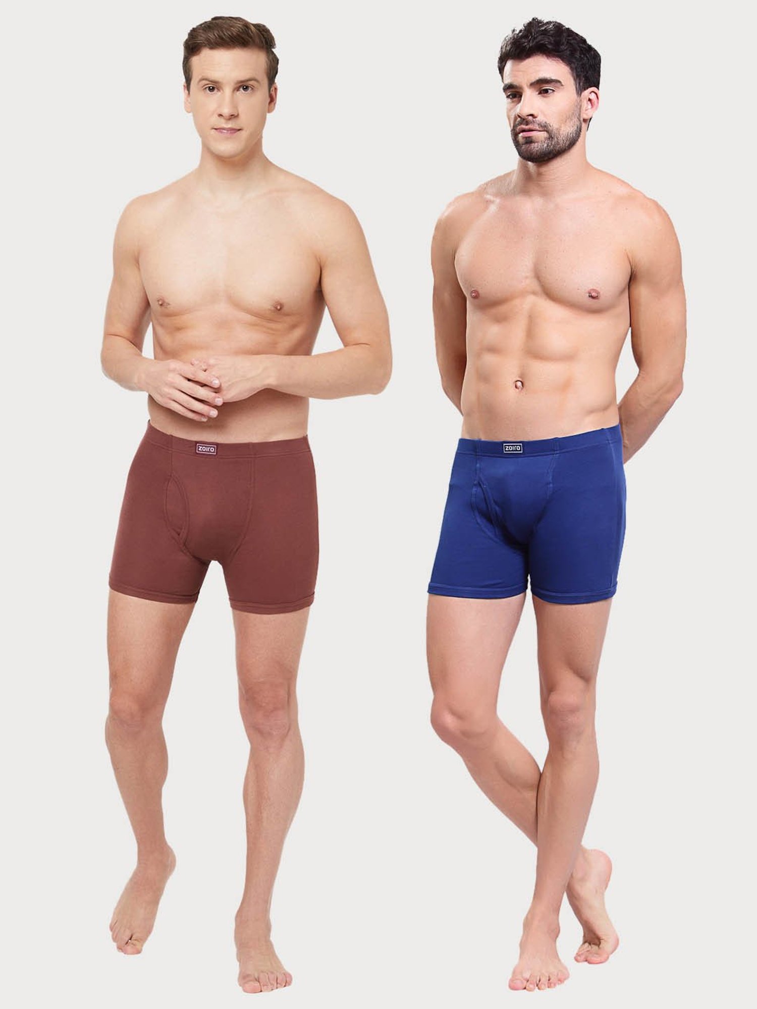 Zoiro Bitter Chocolate & Dark Blue Cotton Regular Fit Trunks - Pack Of 2