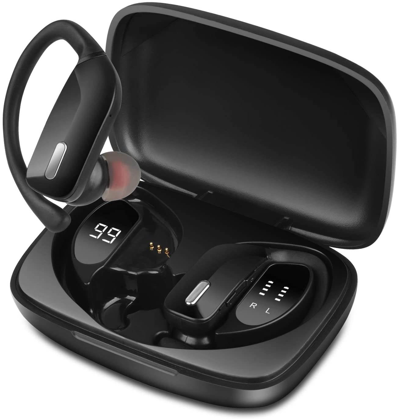 Ture Wireless Earbuds for Sports, Bluetooth 5.0 TWS Sports Headphones with Button Control In Ear Running Earphones Stereo Sound Sports Headset with USB C Charging Case for iOS Android Phone Tablets