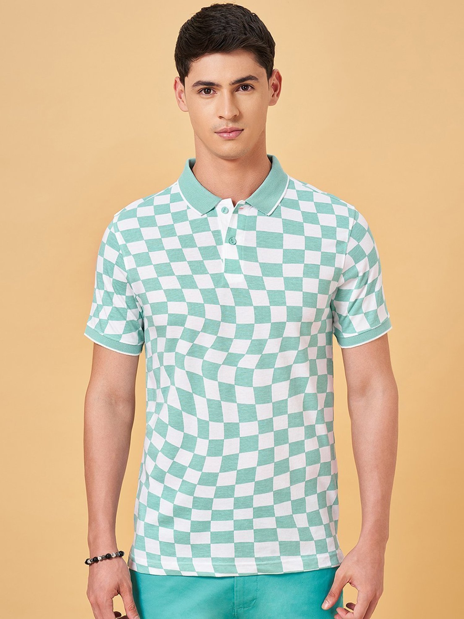 Byford By Pantaloons Teal Slim Fit Printed Polo T-Shirt