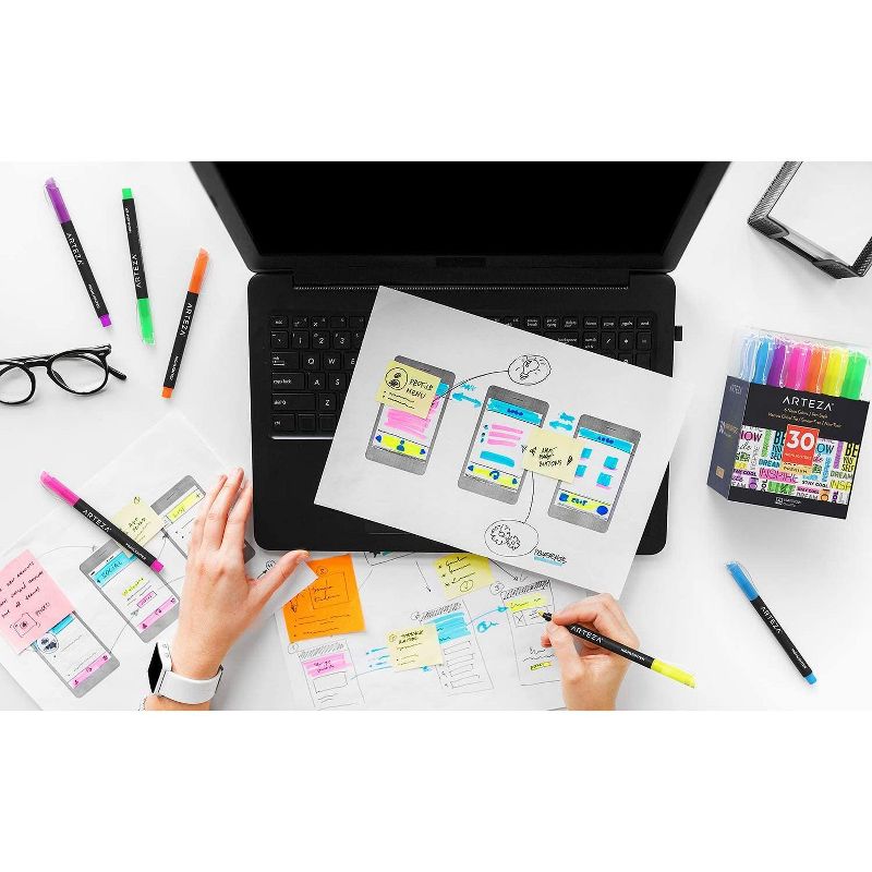 Arteza Highlighters, Narrow Chisel Tips, Alcohol-Based,  6 Assorted Colors - 30 Pack (ARTZ-8578)