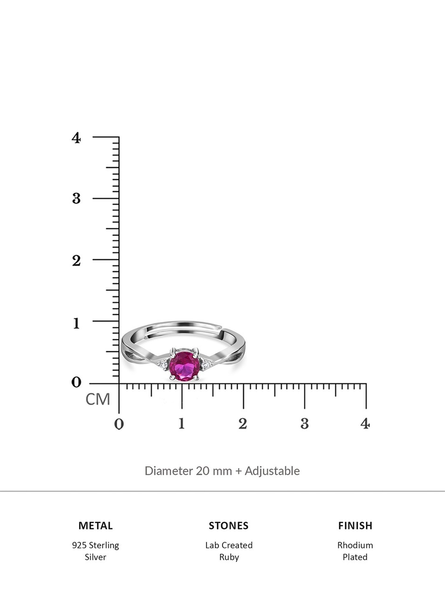 Ornate Jewels 92.5 Sterling Silver Red Ruby Criss Cross Solitaire Adjustable Ring