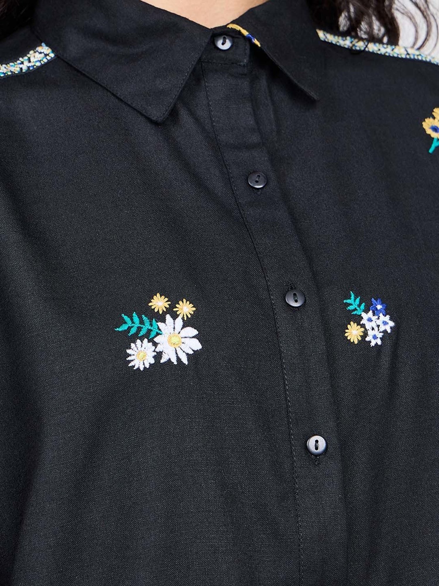 Styli Black Embroidered Shirt Pants Set