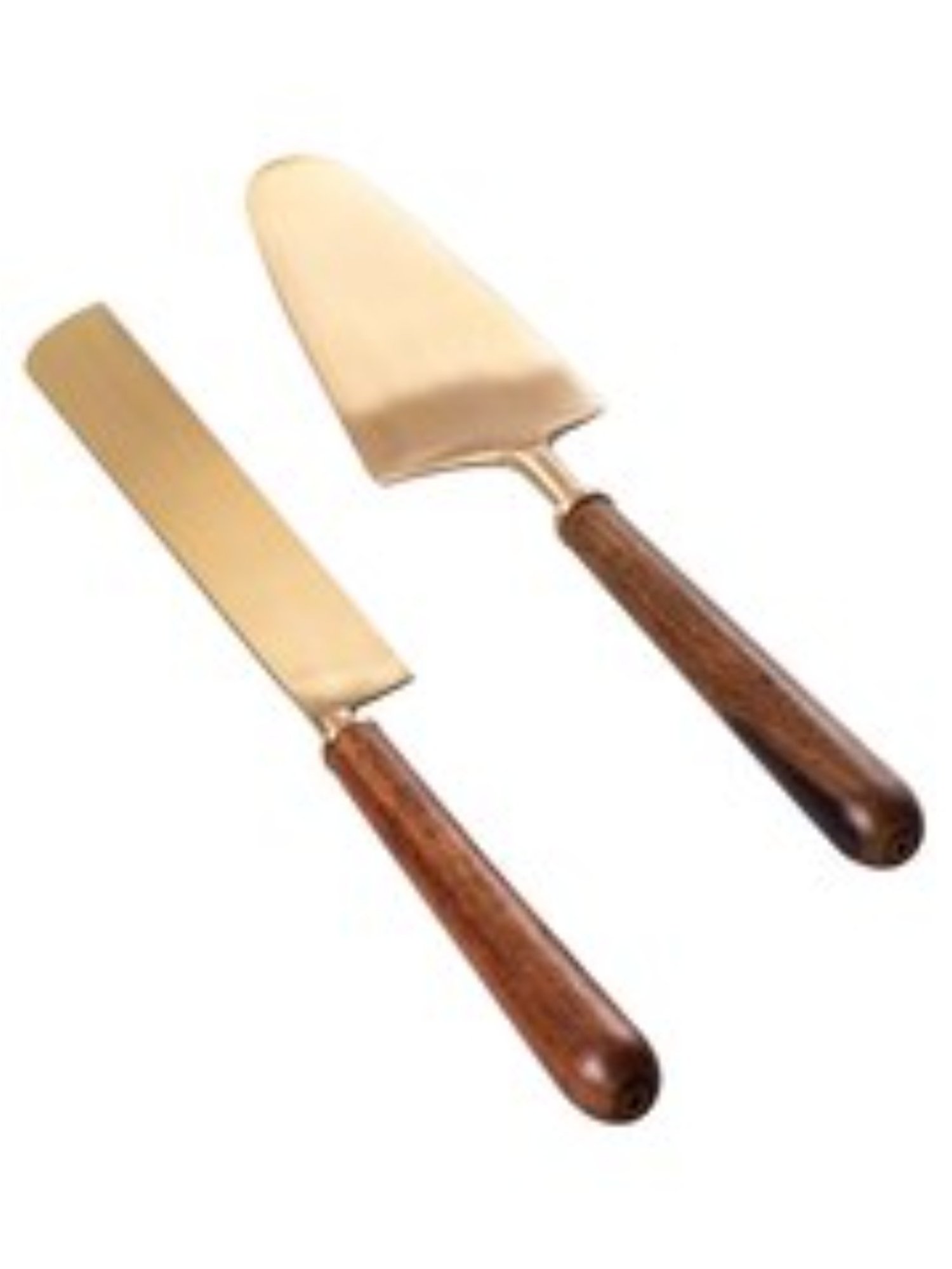Nestroots Cake Cutting Knife Server Serrated Knife Set of 2 Dessert Server Gold with Wood Handle